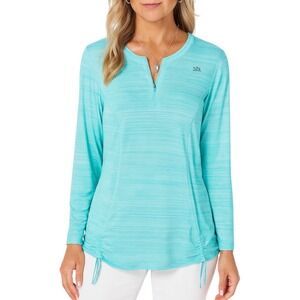ZeroXposur Aqua Blue Rash Guard Swim Shirt Long Sleeve Half Zip‎ Women's Large